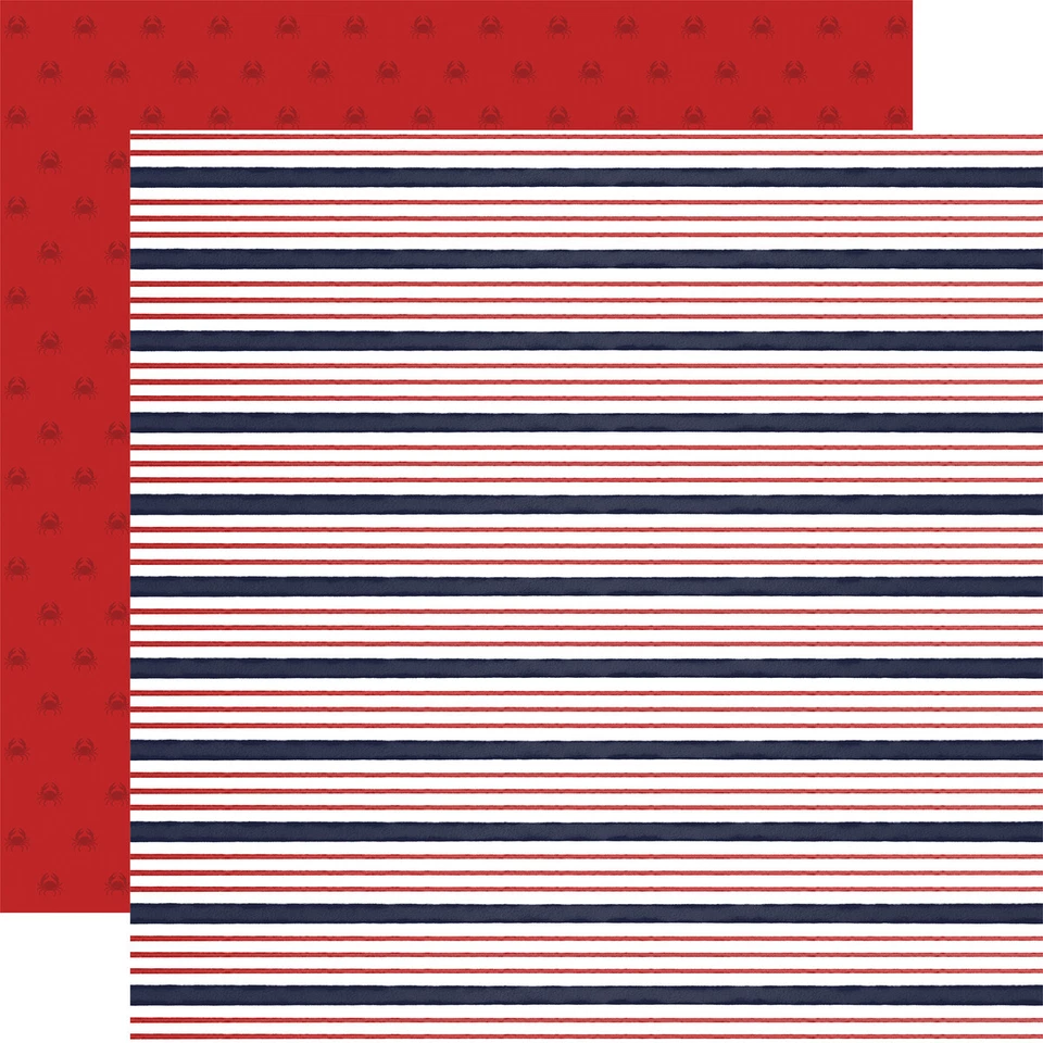 2 Sheets of Carta Bella Paper BY THE SEA 12x12 Cardstock - Sailor Stripe - Image 1 of 1
