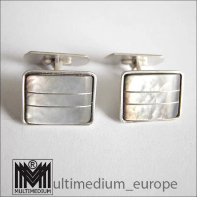 Art Deco Silber Manschettenknöpfe Perlmutt silver cuff links mother of pearl 30s - Bild 1 von 4