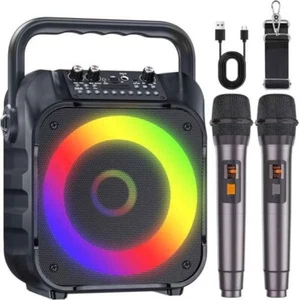 MOYLEAF Karaoke Machine Two Wireless Microphones LED Lights K9-M - Black/Black - Picture 1 of 4