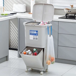 Kitchen Rubbish Waste Bin Recycling Dual Multi Compartment Pedal Dustbins +Wheel - Picture 1 of 34