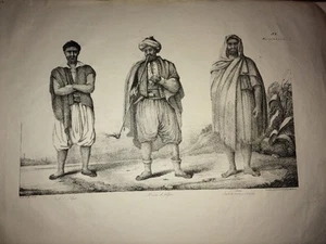 ALGÉRIE. JUIF D'ALGER et MAURE d'ALGER, KABYLE . Lithographie de 1830. - Foto 1 di 4