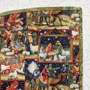Quilted Nativity Tree Skirt Christmas Tree Skirt Handmade Hand Binding Jesus - Picture 1 of 8