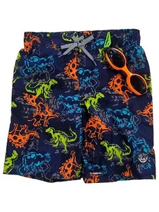 Zeroxposur Boys Blue Dinosaur Board Shorts Swim Trunks Set With Goggles Med 5-6 - Picture 1 of 1