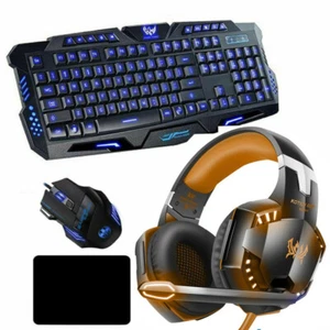 Gaming Gamer Wired 3 Color LED Backlight Keyboard Mouse And Headphones Headset - Picture 1 of 14