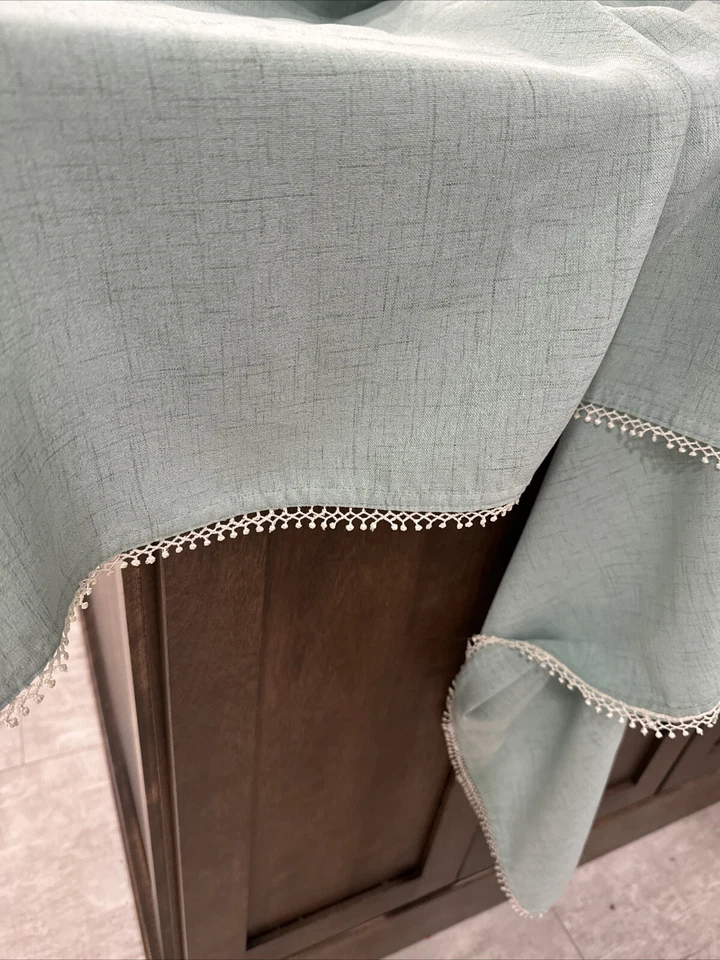 lenox american by design 51x69Tablecloth Seafoam Green W/ Cream Detail Edging - Image 1 of 4