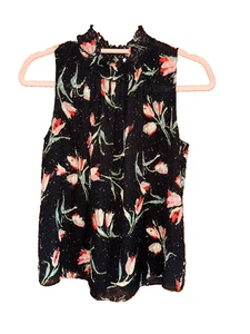 Blusa Ikat Rebecca Taylor Negra Roja Estampado Floral Seda Sin Mangas Calada Talla 2 - Imagen 1 de 6