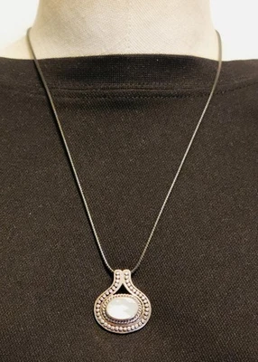 Pendente A Goccia In Argento Sterling 925 Con Pietra Opale Vintage Su Corda 9g - Immagine 1 di 4