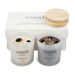 Aromatherapy Soy Candle Gift Set. 24K Gold Foil and Black Onyx -80 Hours of C... - Picture 1 of 7