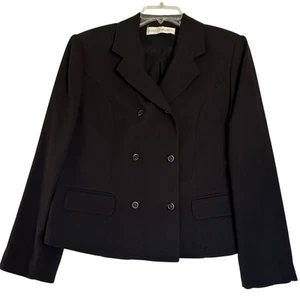 Valerie Stevens Women Blazer Jacket Size 14P Black Linen Double Breasted Vintage - Picture 1 of 5