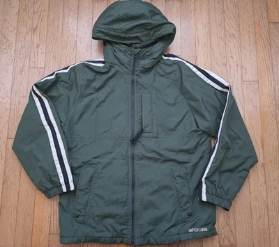 Gap Boy’s Fleece Lined Hooded Jacket Coat Green Striped Sleeves Size XXL 14/16 - Image 1 of 4
