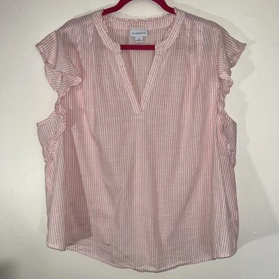 Liz Claiborne 1x 16W Pink Striped Shirt 100% Cotton Boxy Boho Costal Peasant - Image 1 of 4