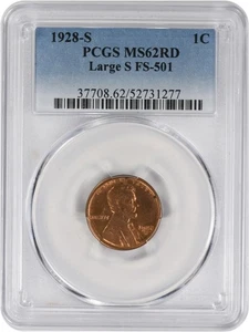1928-S Lincoln Cent Large S FS-501 MS62RD PCGS - Picture 1 of 2