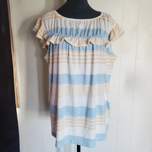 Lularoe Womens Stasha Shirt Flutter Sleeves Ruffle Blue, Yellow & White Size L - Picture 1 of 9