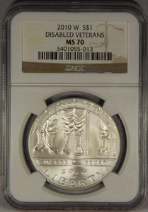 2010-W Disabled Veterans Commemorative Silver Dollar NGC MS70 $1 - Picture 1 of 2