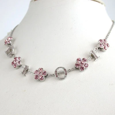 Authentic Christian Dior Logo Flower Rhinestone Necklace metal[Used] - Image 1 of 4