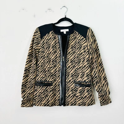Chaqueta Estilo Blazer Laura Ashley Estampado Cebra Cremallera Completa Negro Marrón Cuero S Foto 1 de 4