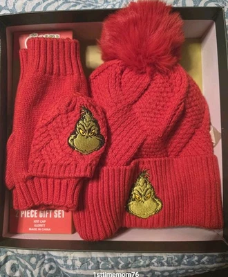 Juego de 2 sombreros y guantes Grinch rojos y verdes nuevos Foto 1 de 4