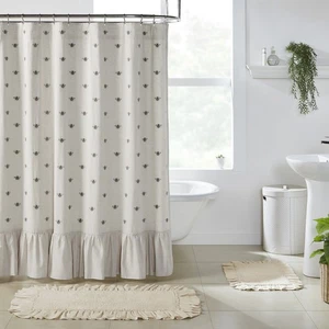 Shower Curtain Embroidered Bee Farmhouse 72x72 Cotton Flax Bath Decor VHC Brands - Picture 1 of 9