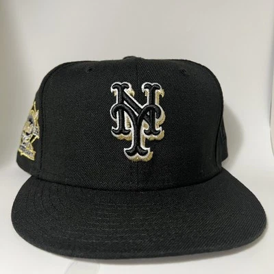 New York Mets New Era Fitted Baseball Hat 25th Side Patch Black Size 7 5/8 - Image 1 of 4