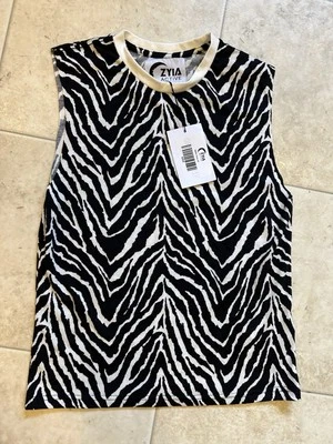 Nueva Camiseta sin Mangas ZYIA Active Safari Estampado de Cebra Pequeña Camiseta Muscular Nueva con Etiquetas Foto 1 de 4