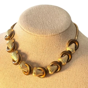 Collana donna Trifari vintage tono oro chocker marrone metà secolo - Foto 1 di 8