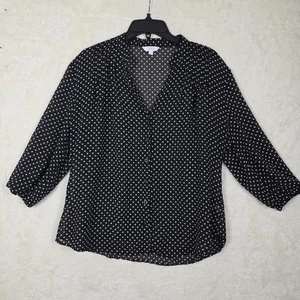 Pure By Alfred Sung Women's Semi Sheer Top 3/sleeve Black White Polka Dot - Picture 1 of 7