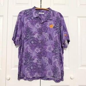 Tommy Bahama Clemson University Hawaiihemd Herren XL Tiger lila Blumen Seide - Bild 1 von 6