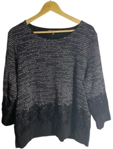 Karl Lagerfeld Paris Black White Marled Knit Lace Cuff and Hem Sweater XL - Picture 1 of 6