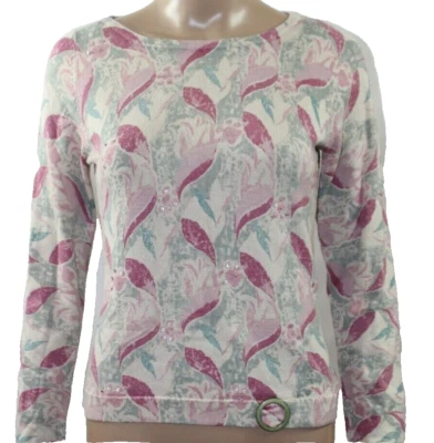 HWR Anthropologie розовый бежевый цветочный свитер блестки длинные рукава M - Изображение 1 из 4