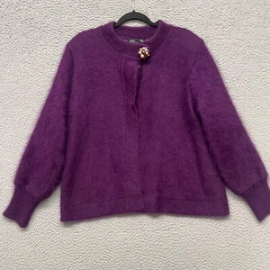 Venesha Sweater Womens XL Purple Angora Cardigan Old Money Hollywood Retro - Picture 1 of 11