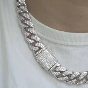 16 MM Brilliant Moissanite 925 Silver Men's Miami Cuban Link Chain 22 Inch - Picture 1 of 11
