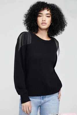 NUEVO CON ETIQUETAS WILDFOX Sympatico Suéter Para Mujer XS Mezcla de Lana Flecos Negro Cuello Redondo $138 Foto 1 de 4