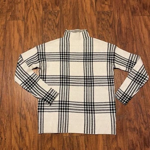 Tahari Womens Sweater Size S White Mock Neck Plaid Pullover Long Sleeve Cozy - Picture 1 of 14