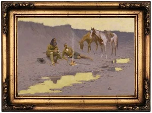 Remington A New Year on the Cimarron 1903 Wood Framed Canvas Print Repro 12x18 - Picture 1 of 36