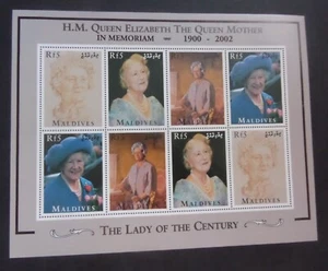 Maldivas 2002 Reina Madre Memoriam hoja MNH UM sin montar como nuevo - Imagen 1 de 1
