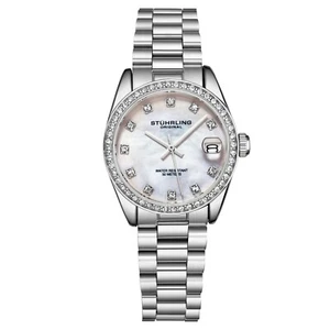 Stuhrling Women's Quartz Crystal Studded Bezel MOP Dial Stainless Steel Bracelet - Picture 1 of 4