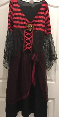Gothic Lace Swashbuckler Pirate Women Dress Black Red Skull Crossbones Med.  - Image 1 of 4