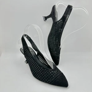 Jeffrey Campbell Bianca Black LaserCut Suede Leather Slingback Pumps Sz 7.5 NWOT - Picture 1 of 9