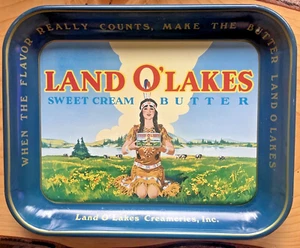 Vintage LAND O LAKES Sweet Cream BUTTER 13"x10.5" Metal Advertising Serving TRAY - Picture 1 of 3