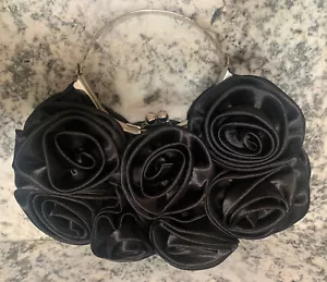 Schwarze Abendtasche Satin Rosen Handtasche (a9) - Bild 1 von 5