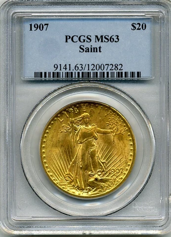 1907 $20 Saint Gaudens Gold - DOUBLE EAGLE - PCGS MS63 Cover