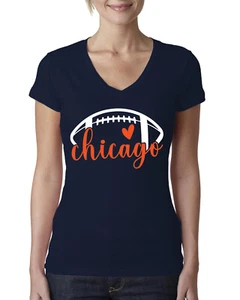Camiseta Fan Of Chicago Fútbol Naranja Corazón Escritura Escritura Mujeres Ajuste Junior Cuello - Imagen 1 de 2