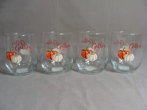 4 Libbey 16,8 Oz stiellose Weingläser, Royal Norfolk Sammelmuster, Kürbisse - Bild 1 von 2