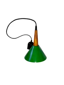 Lampadario a sospensione piccola moderna vintage vetro verde legno noce 1 luce - Imagen 1 de 5