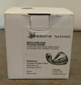 NEW Seasons Polished Chrome Robe Hook Single Anchor Point Collection #818242 - Picture 1 of 4