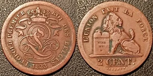 Belgique - Léopold Ier - 2 centimes 1833 TTB ! KM#4.1 - Foto 1 di 1