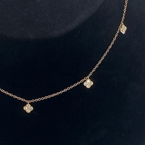 18K Gold Diamond Necklace 0.64cts Natural Diamond Clover Pendants UK Hallmarked - Picture 1 of 15