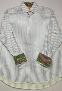 Robert Graham Long Sleeve Button Up Flip Cuff Blue Striped Men's XL - Picture 1 of 6