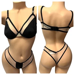 Reggiseno Victorias Secret sfoderato Demi 34DD & perizoma molto sexy maglia nera media nuovo con etichette - Foto 1 di 14