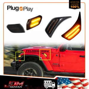 4PCS/Set Smoked Front Bumper Markers Amber LED Lights For 2018-up Jeep Wrangler - Picture 1 of 11